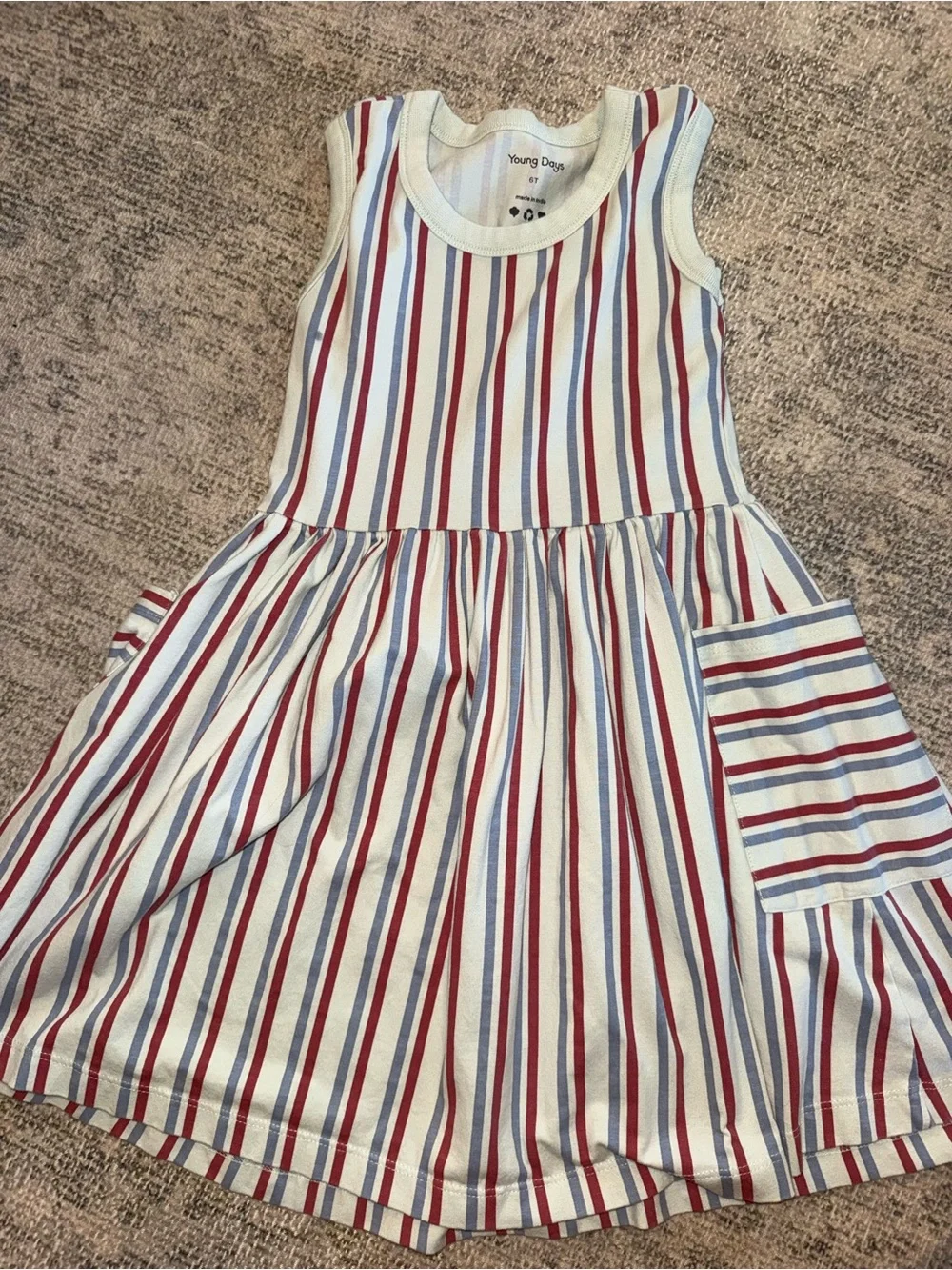 Girls'‎ Red & Blue Striped Sleeveless Casual Dress